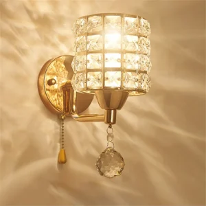 Cylindrical Crystal Wall Lamp LED e27 Corridor Porch Bedroom Living Room Wall Lighting Fixture with Pull Switch 110V 220V