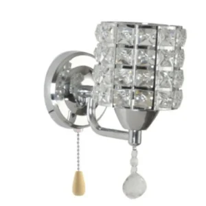 Cylindrical Crystal Wall Lamp LED e27 Corridor Porch Bedroom Living Room Wall Lighting Fixture with Pull Switch 110V 220V - Silver